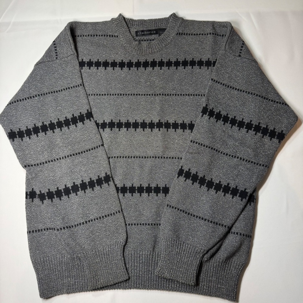 Retro 90s Preppy Grandpa‎ Claiborne Sweater Mens Medium Geometric Vintage Cotton